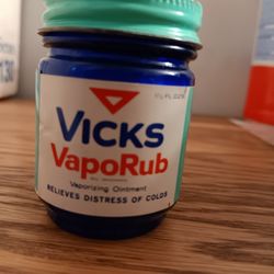 
Vintage Vicks VapoRub Cobalt Blue Glass Medicine Jar Red Metal Lid 50’s EUC
