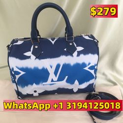 Louis Vuitton Blue Monogram Denim Handbag Silver Hardware