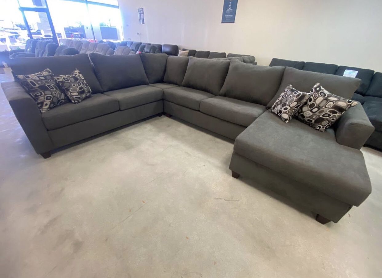 FREE DELIVERY AND INSTALLATION - Dark Grey 4pc Sofa Sectional with Chaise Available Light Gray Too