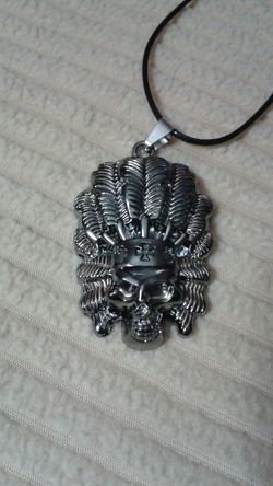 Skull pendant, leather necklace