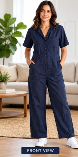 GAP Women's Navy Blue Linen Cotton Button Front Wide Leg Jumpsuit Sz 2
