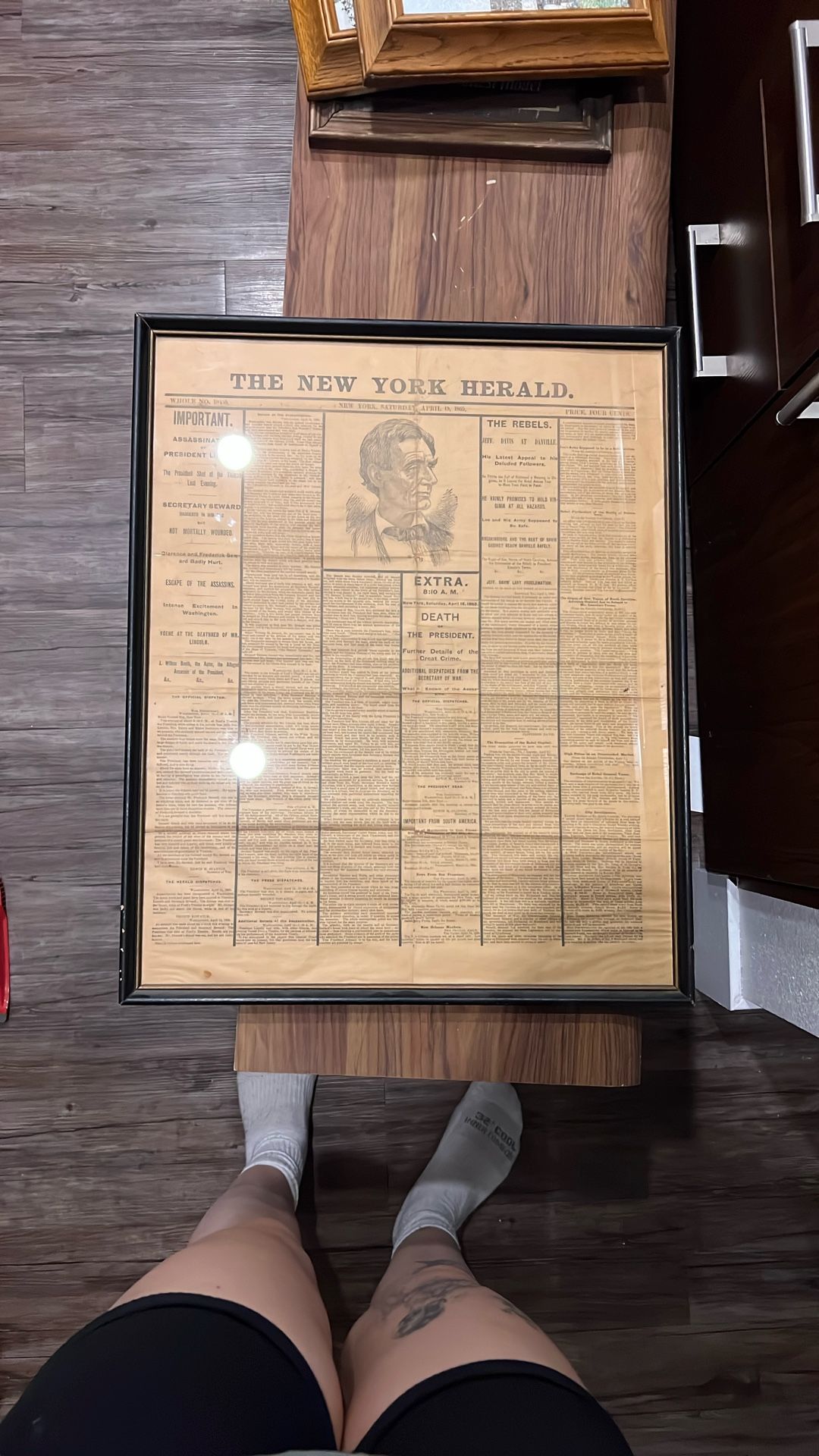 Vintage Abraham Lincoln death newpaper framed 