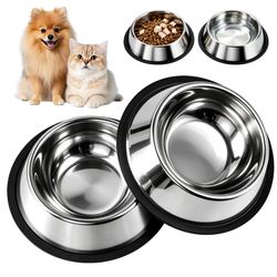Stainless Steel Cat Bowls 4-Pack Non-Slip Silver & Black New