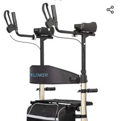 ELENKER Upright Walker, Stand Up Folding Rollator Walker with 10” Front Wheels Backrest Seat and Padded Armrests(Champagne)
