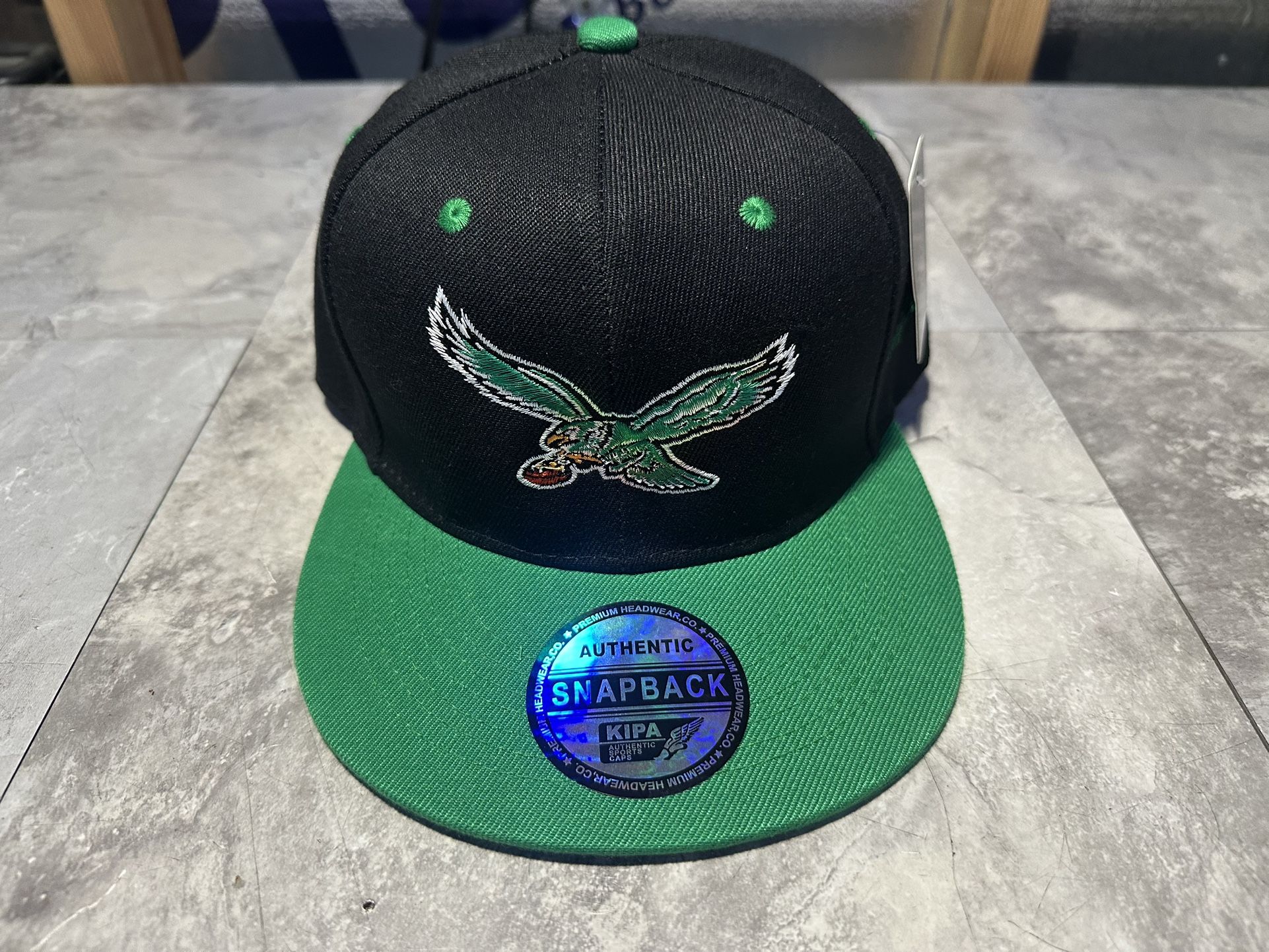 NWT Kipa Throwback Philadelphia Eagles Black/ Kelly Green SnapBack Hat Cap