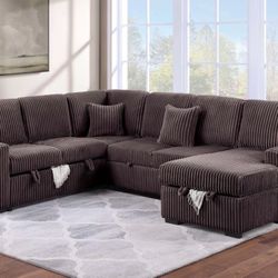 Corduroy Sectional Sleeper Sofa With Storage