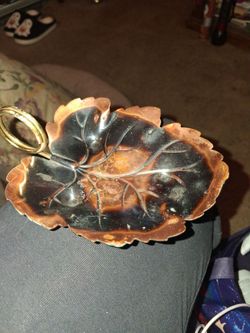 Copper Leaf-Shaped Serving Tray with Handle