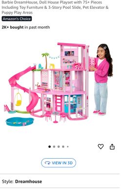 Barbie DreamHouse, Doll House Playset with 75+ Pieces Including Toy Furniture & 3-Story Pool Slide, Pet Elevator & Puppy Play Areas