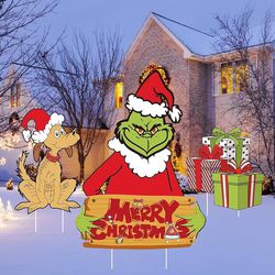 Christmas Grinch Decorations Outdoor 4PCS Yard Signs with Stakes