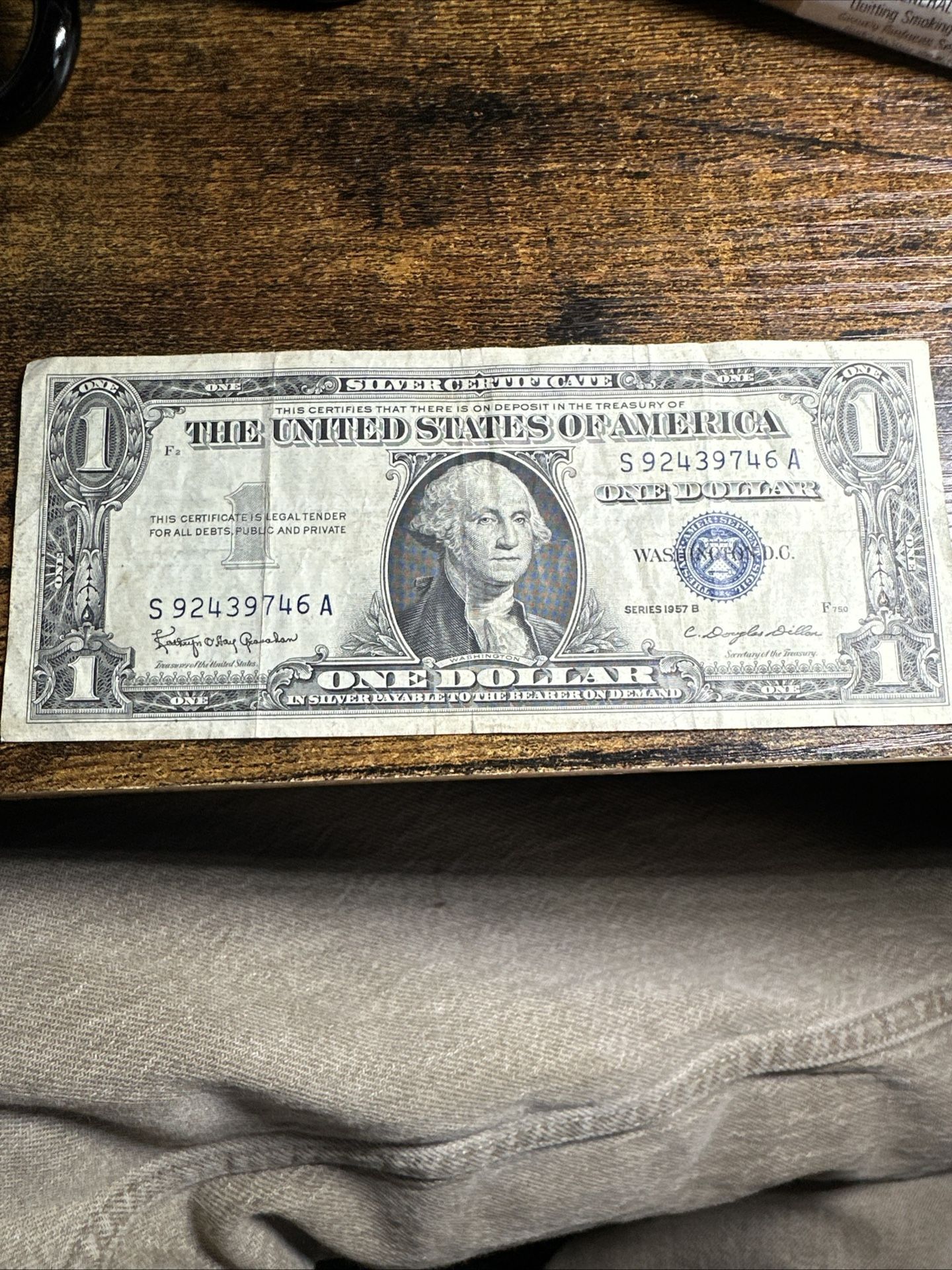 Series 1957 B $1.00 ONE DOLLAR SILVER CERTIFICATE BLUE SEAL Excellent Cond