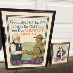 Two framed wartime advertisement, posters. In good condition.