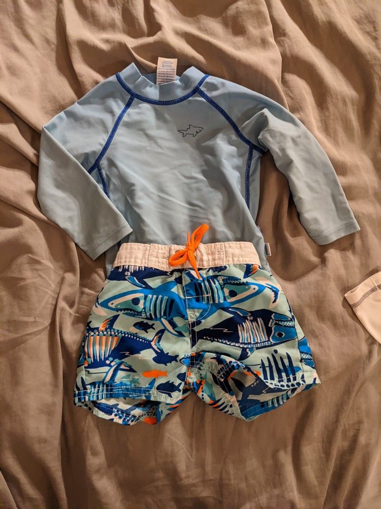 I Play Rash Guard Oshkosh Swim Shorts 6 Months