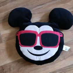 Disney Emoji Mickey Mouse Black with Red Sunglasses Decorative 12" Plush Pillow