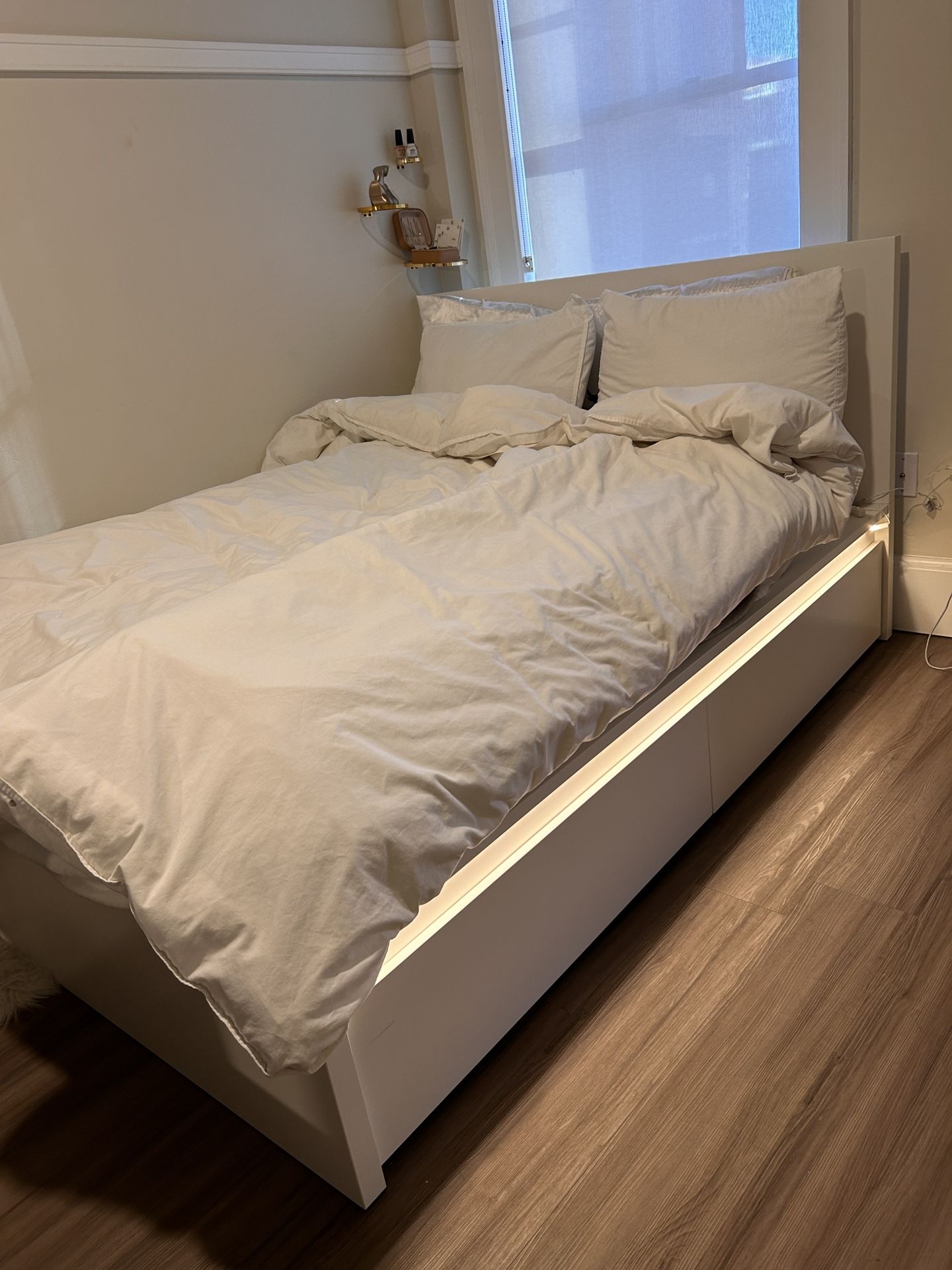 Ikea Malm High Bed Frame With 4 Storage Boxes & Bed Base