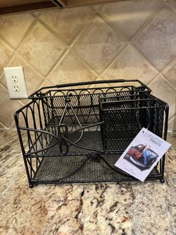 New Gourmet Basics By Mikasa Metal Loop Kitchen Picnic Caddy Holder Organizer With Handles For Paper Plate, Utensils, Cups, Bowls, Condiment  This is 