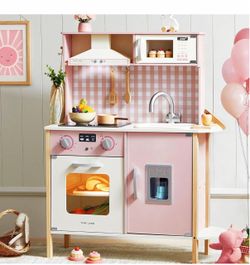 Tiny Land Pink Wooden Play Kitchen Set