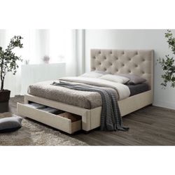 Beige Cal King Bed Frame With Storage