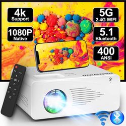 Native 1080P Projector with 5G WiFi and Bluetooth, 4K Supported Movie Projector,