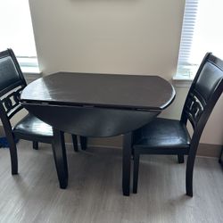 Kitchen Wood & Leather Set, With Drops Leaf, Dark Brown Made In Vietnam.