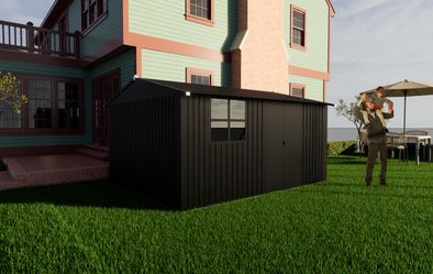 Metal garden sheds 10ftx12ft outdoor storage sheds black with window with sliding door