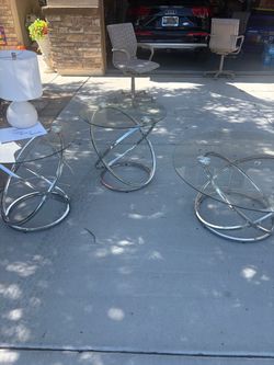 Glass Top Chrome Base Tables – Set of 3