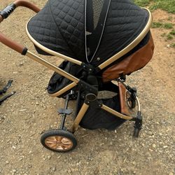 Stroller With Leather Accent And Car seat 