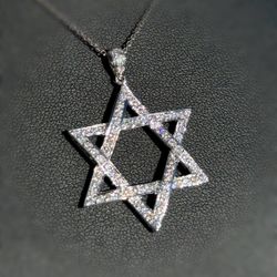 Jewelry 18k solid white gold natural diamond 1.50CTW Star of David ✡️ pendant charm