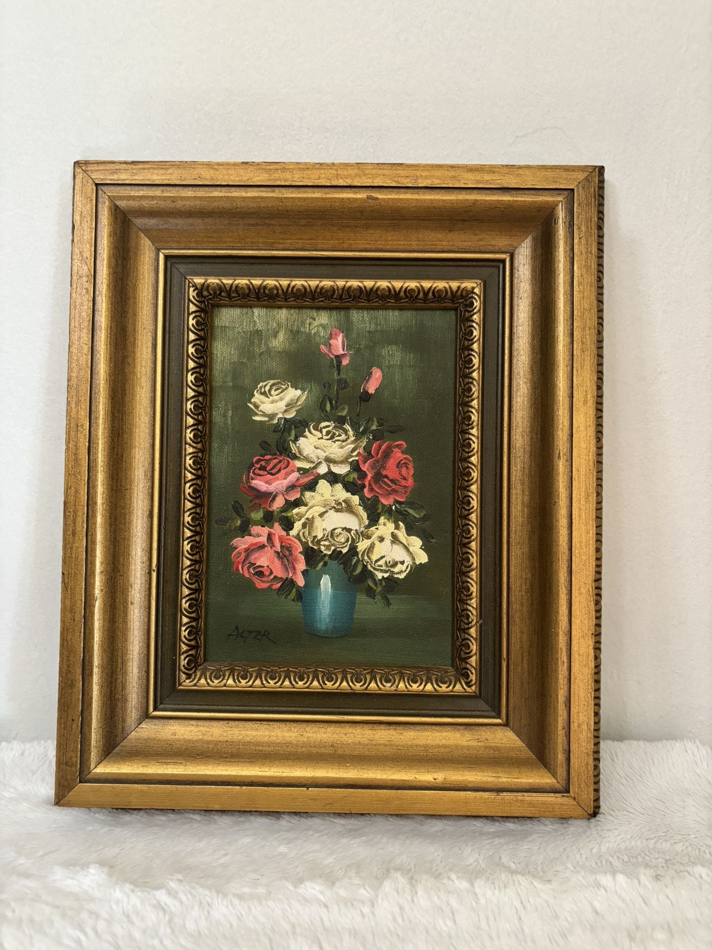 Vintage Original Floral Oil Painting Framed And Signed