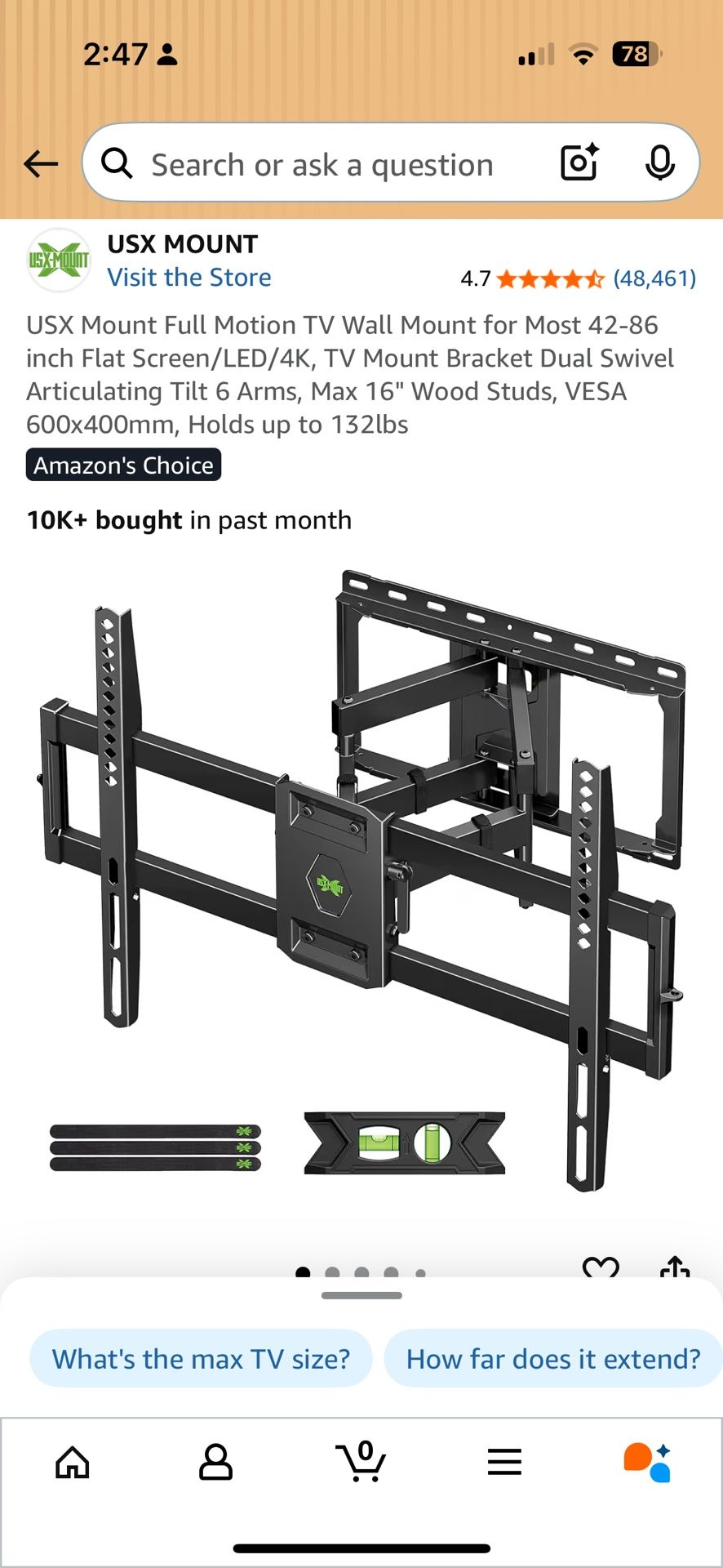 USX Mount Full Motion TV Wall Mount for Most 42-86 inch Flat Screen/LED/4K, TV Mount Bracket Dual Sw