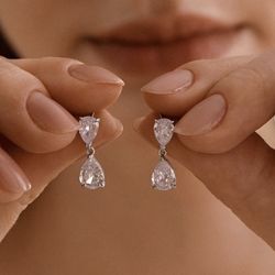 Sterling Silver CZ Teardrop Earrings