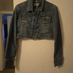 Hydraulic cropped blue denim jacket Size M Y2K