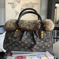 Louis Vuitton Limited Edition Denim Chinchilla Trapeze PM Bag