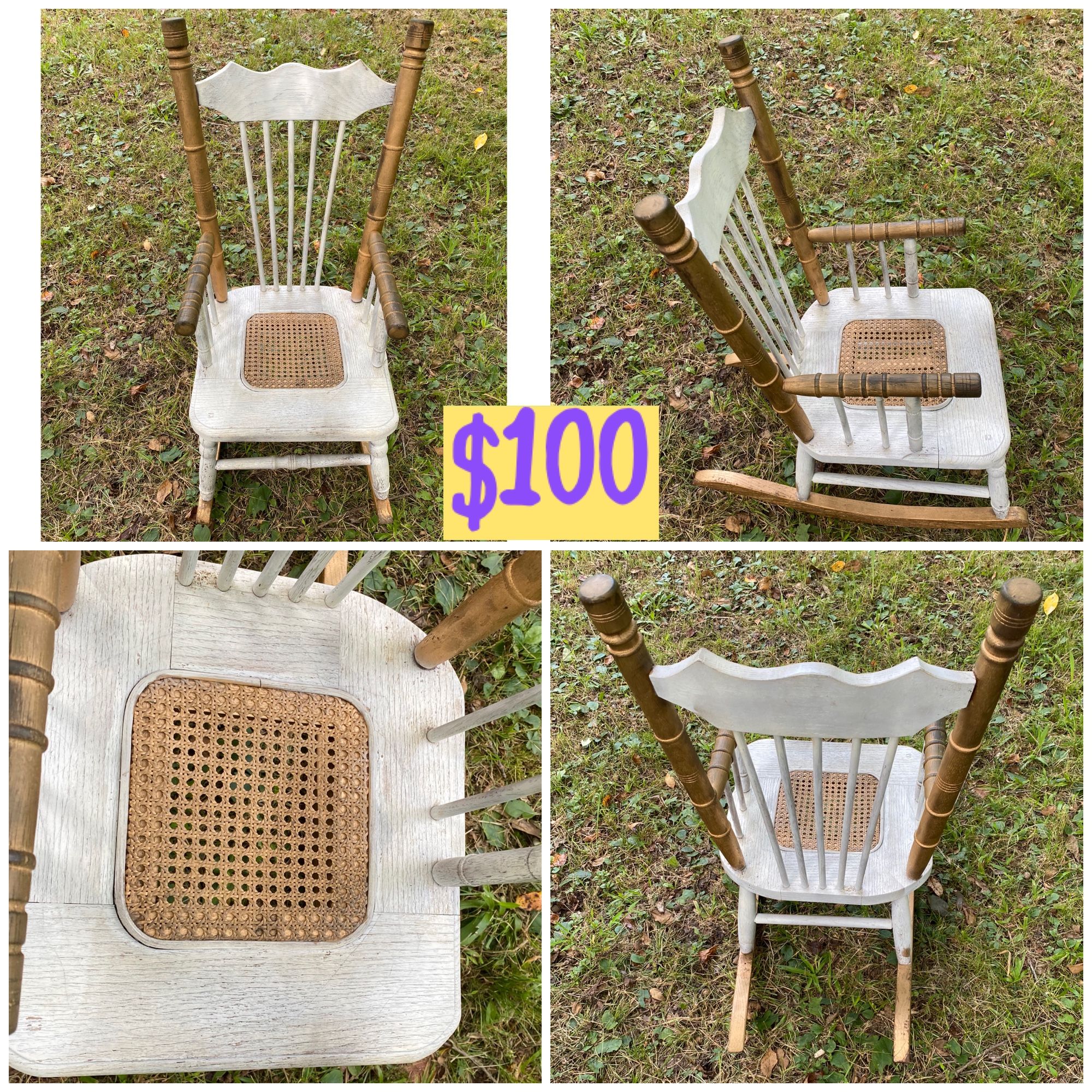 Antique Kids Rocking Chair With Cane Seat From The Early 1900
