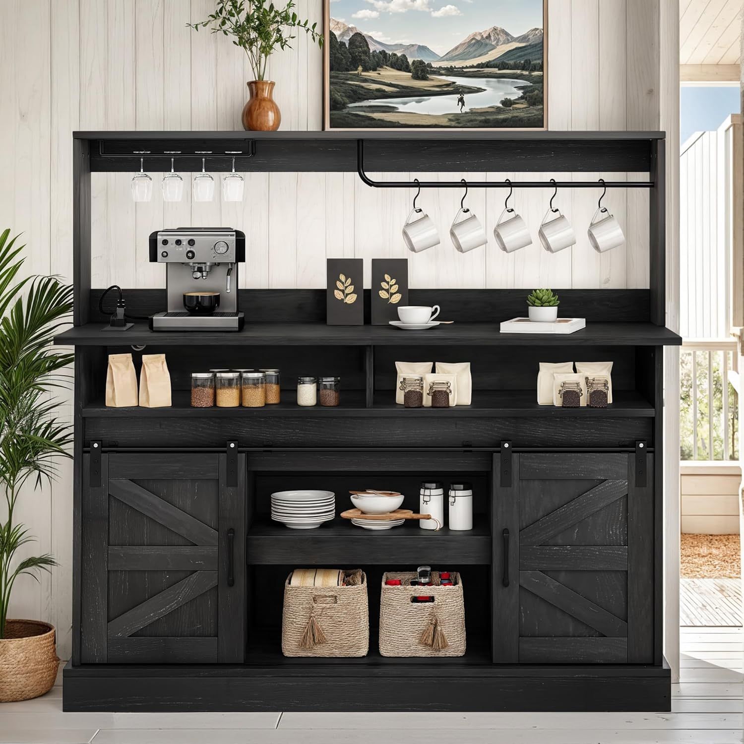 52” Farmhouse Coffee Bar (Black Oak) NEW IN BOX
