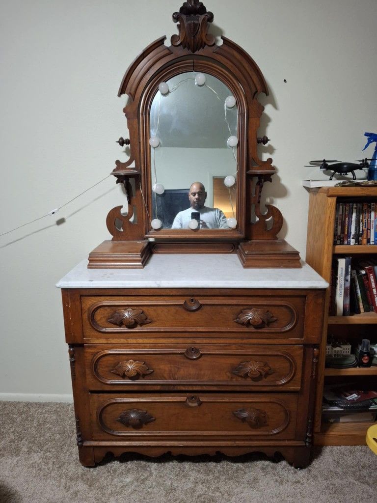 Antique Victorian Marble Top 3pc Vanity