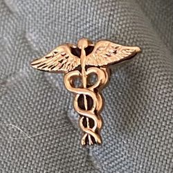 Vintage Medical Caduceus Lapel Pin Gold Tone