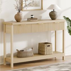 Lulive 51" Fluted Console Table for Entryway, Entryway Table with 3 Wooden Drawers, Farmhouse Behind Sofa Table for Living Room, Hallway, Couch, Foyer