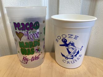 Lot of 2 Souvenirs Plastic Cups Booze Cruise and Key West Mardi Gras