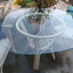 Rattan wicker glass top patio dining table