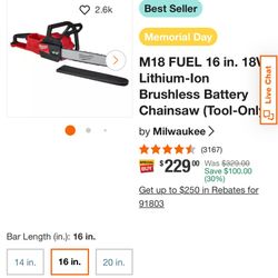 Milwaukee Chainsaw 16 In 2727-20