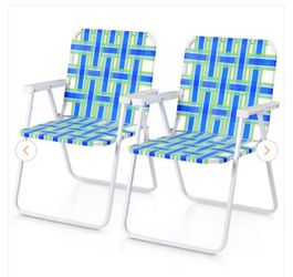Domi outdoor living set ofv2 Piece Metal Folding Beach Chair Camping Lawn Webbing Chair in Blue