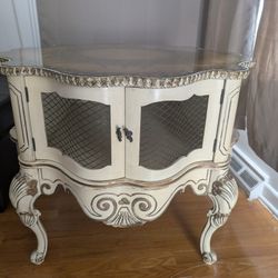 VINTAGE GLASS TOP END TABLE 