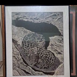 Bill Bernard Limited Edition Numbered Wildlife Cat Etching Print Matted & Framed
