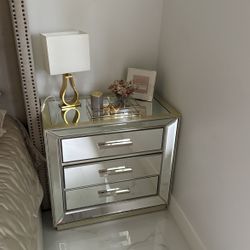 3 Drawer Mirror Finished Accent Nightstand 