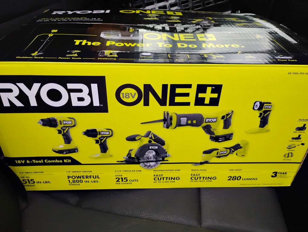 Ryobi 18V Cordless 6-Tool Combo Kit with 1.5 Ah Battery, 4.0 Ah Battery, and Charger