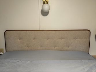 Queen Tufted Fabric Mid Century Modern Headboard and Bedframe