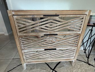 Whitewashed Wood & Mirrored 3-Drawer Accent Chest / Nightstand