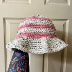 Pink Fuzzy And Cream Speckle Bucket Hat 