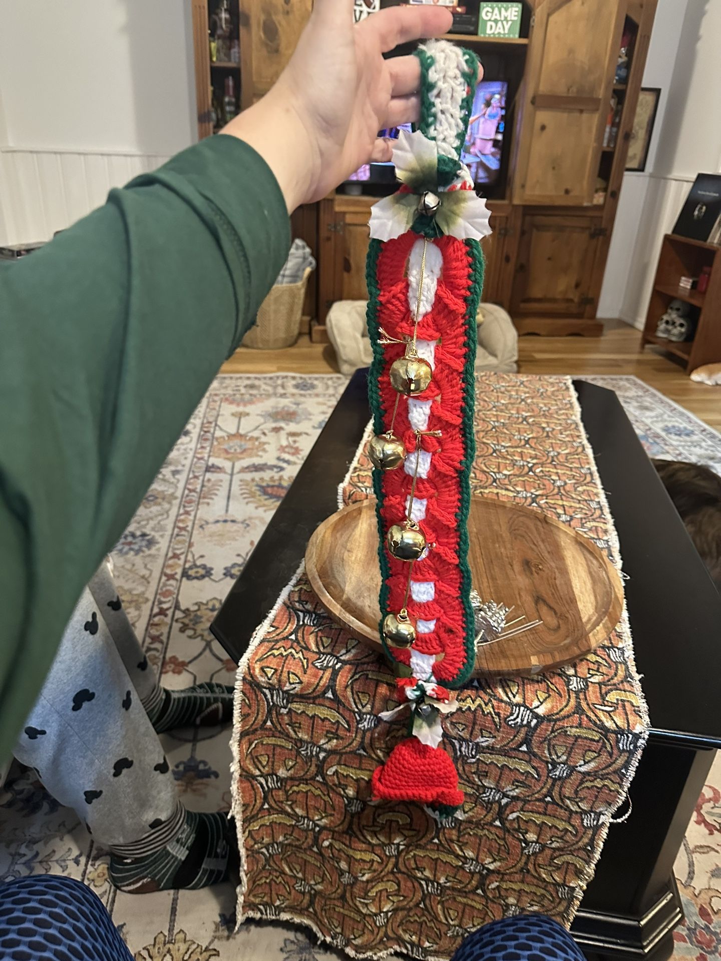 Vintage Crocheted Door Hanger With Bells Christmas Decoration