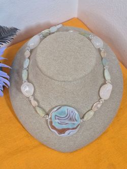 Agate, Quartz and Other Mixed Polished Semi-Precious Stones Necklace